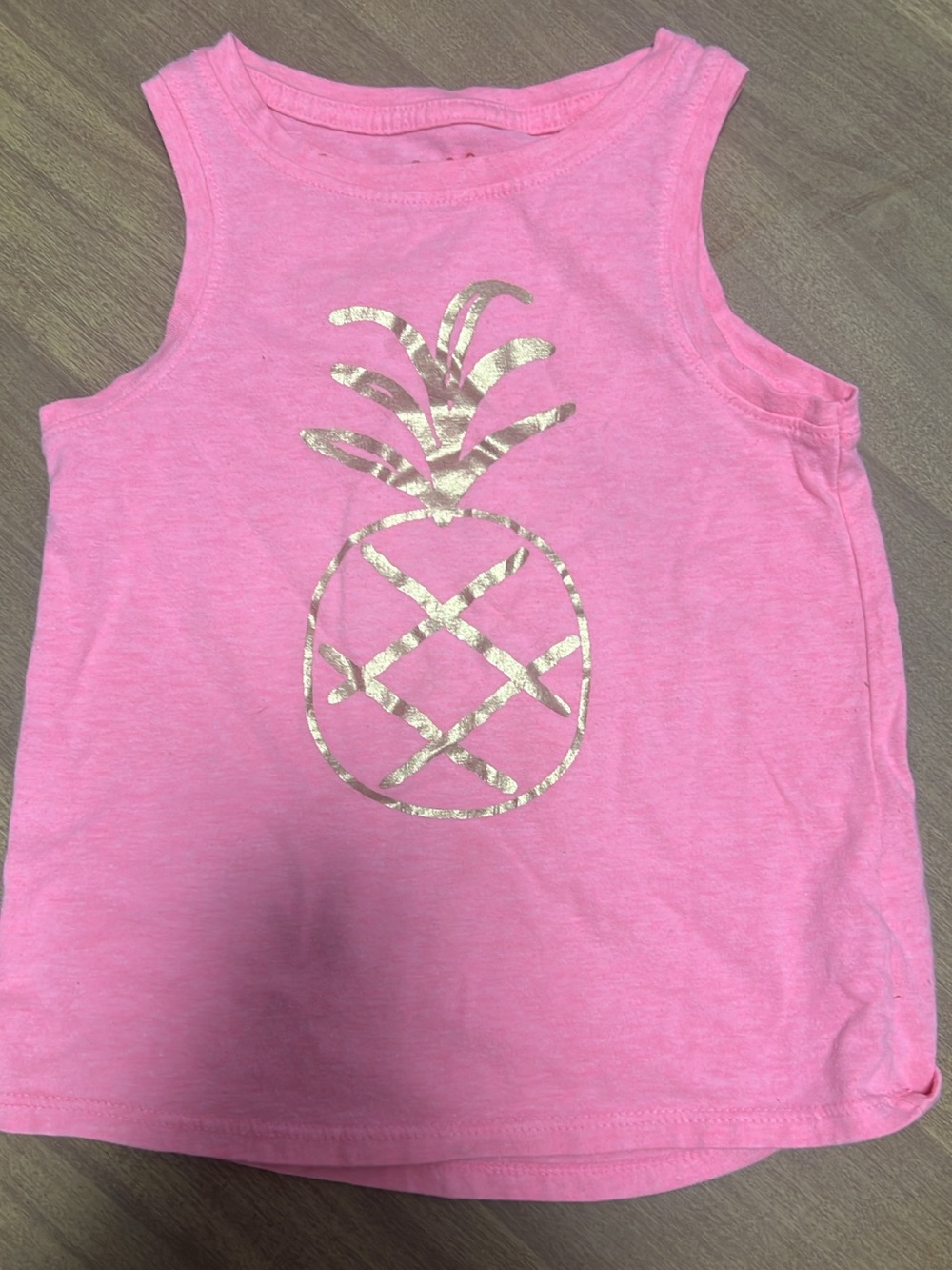 Girls Pink Tank Top with Metallic Gold Pineapple Graphic